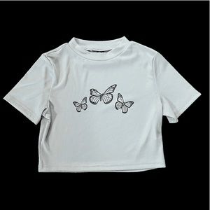 Crop Top Shirt W/ Butterflies